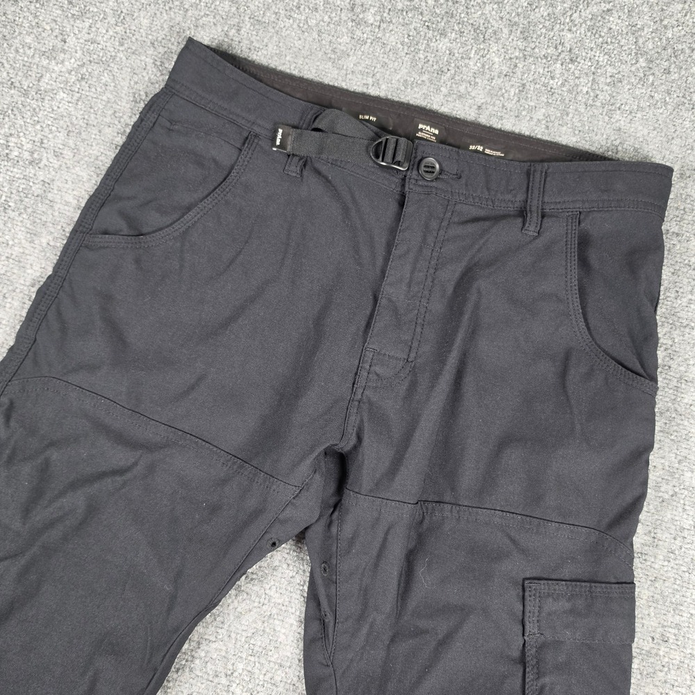 prAna Zion Slim Fit Pants Men 32x32 Black Cargo Hiking Outdoor Belted 1969831